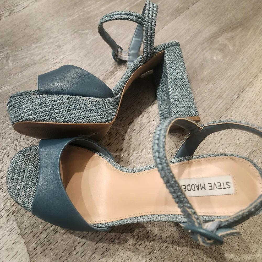 Steve Madden Blue Platform Block Heel Sandals, Women's Size 10